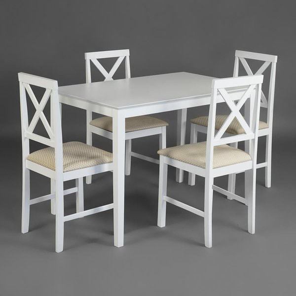 Обеденный комплект Хадсон (стол + 4 стула)/ Hudson Dining Set pure white (белый) (вид 1) Обеденный комплект Хадсон (стол + 4 стула)/ Hudson Dining Set pure white (белый) (фото, вид 1)