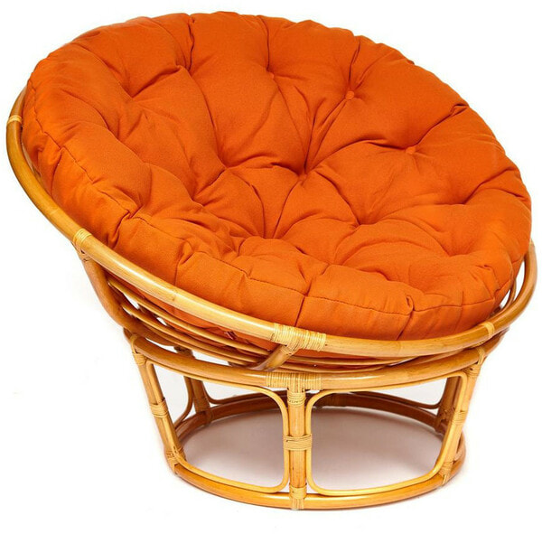 Кресло-качалка PAPASAN 23/01 W с подушкой, мед, ткань оранжевый Кресло-качалка PAPASAN 23/01 W с подушкой, мед, ткань оранжевый (фото)