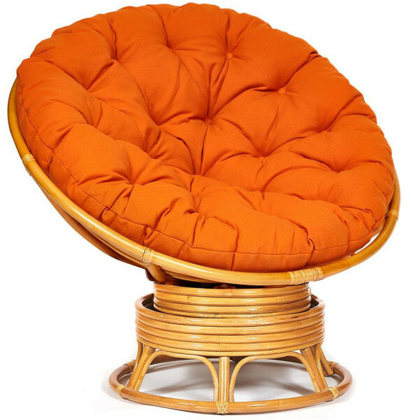 Кресло-качалка PAPASAN w 23/01 B с подушкой, мед, ткань оранжевый Кресло-качалка PAPASAN w 23/01 B с подушкой, мед, ткань оранжевый (фото)